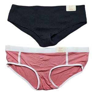 Love Libby Panties Pack of 2 Women's Size L Black Ribbed Pink Comfort Briefs